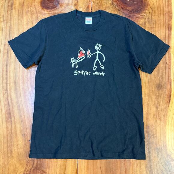 Supreme Spitfire Men's Shirt M Crew neck T-shirt Wheels Cat on fire Graphic H30 - Picture 1 of 4